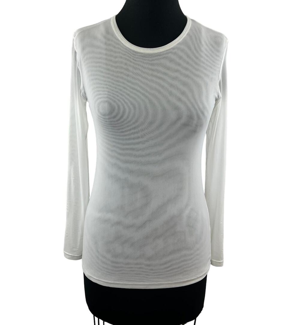 PrismSport White Top Cotton Stretch Round Neck Mesh Yoga Casual Size Small S